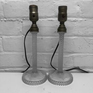VINTAGE English Hobnail Clear (Round Base) Table Lamps (2) by Westmoreland